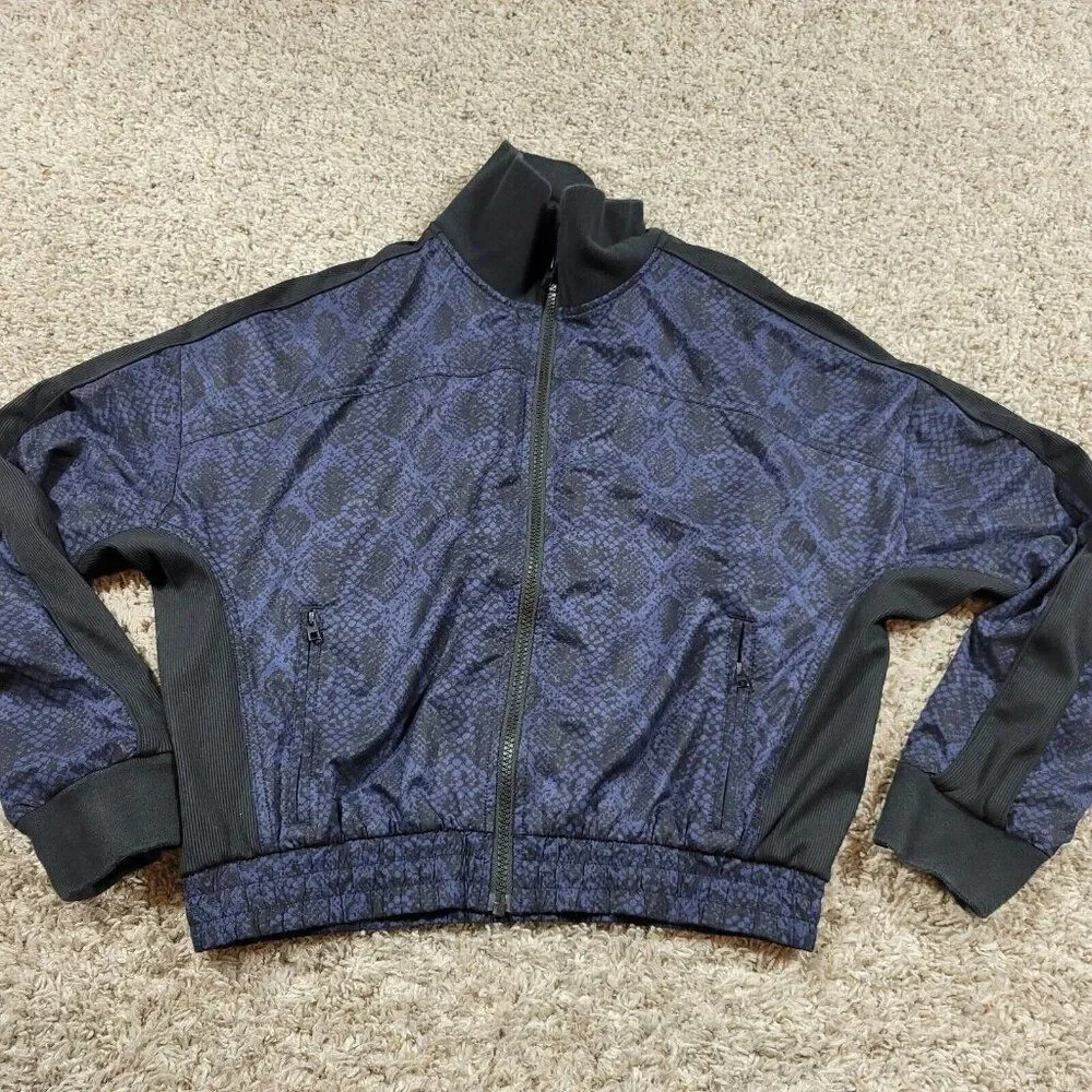 Athleta Brooklyn Track Bomber Jacket Womens X-Small XS Snake Print Blue Full Zip - Picture 8 of 8